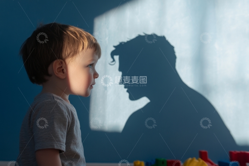 高清大图下载【趣麦麦图】小孩注视墙上成人阴影