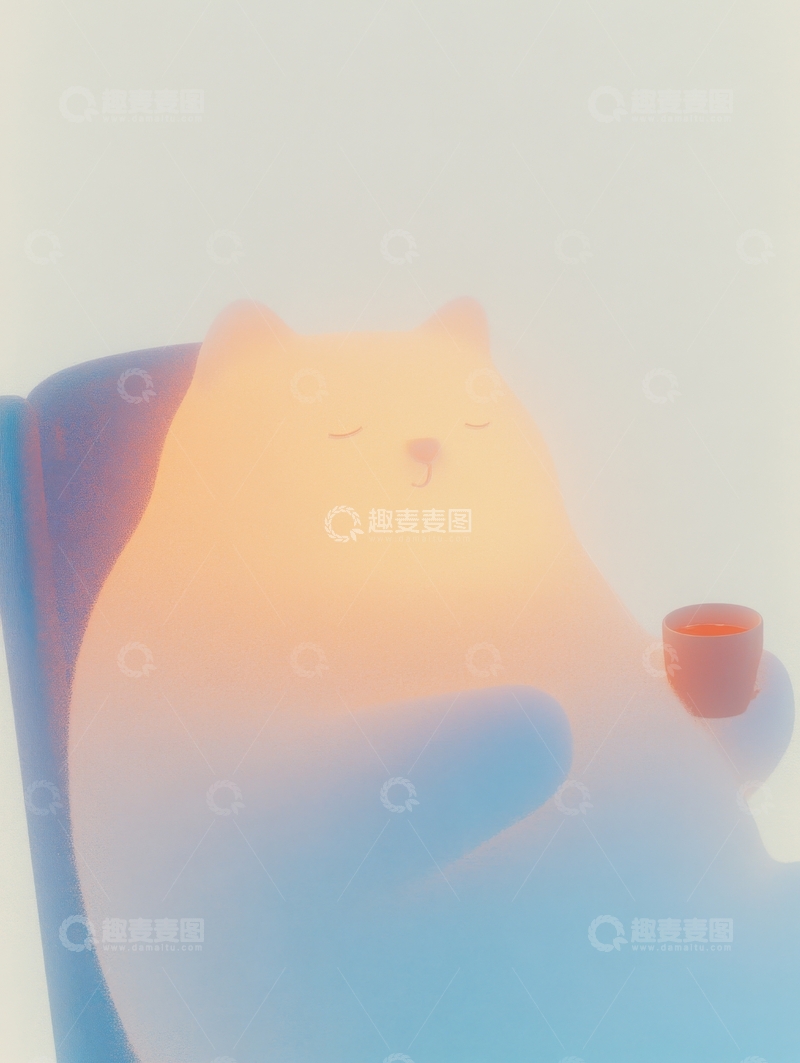 高清大图下载【趣麦麦图】温暖猫咪手捧小杯，柔和光影