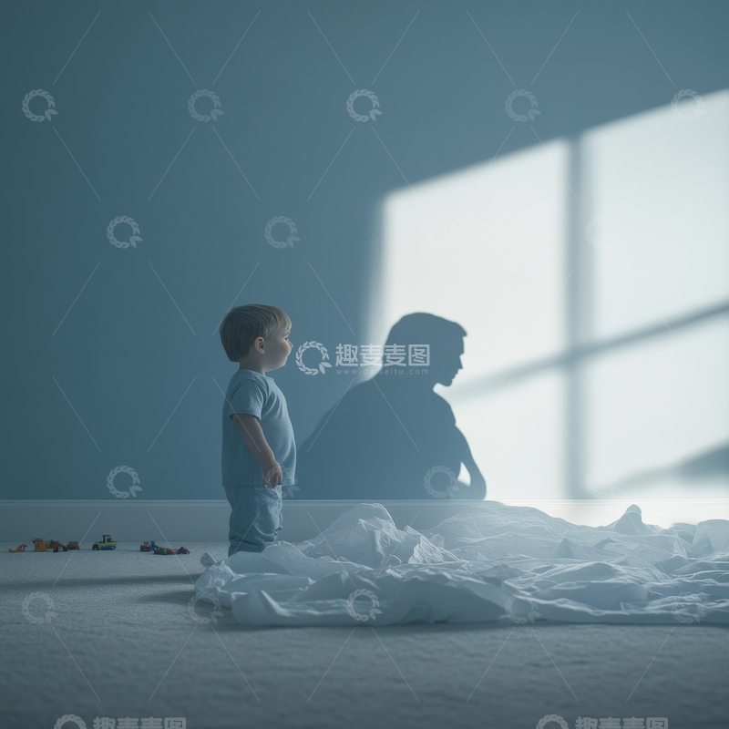 高清大图下载【趣麦麦图】-小孩与影子在窗边