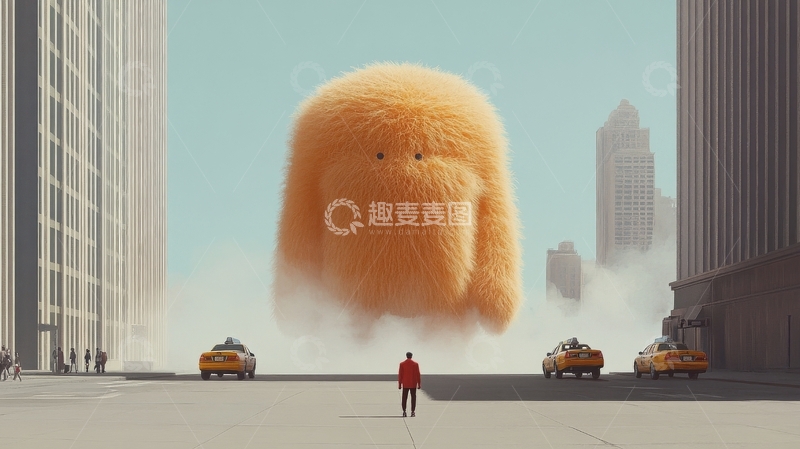 高清大图下载【趣麦麦图】巨大毛绒生物悬浮城市之上