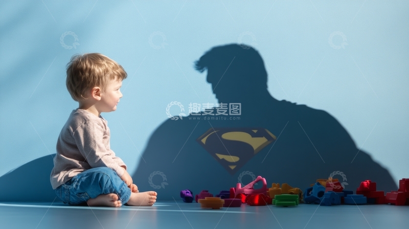 高清大图下载【趣麦麦图】小孩与超级英雄影子的幻想时刻