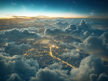 云层之上俯瞰城市夜景