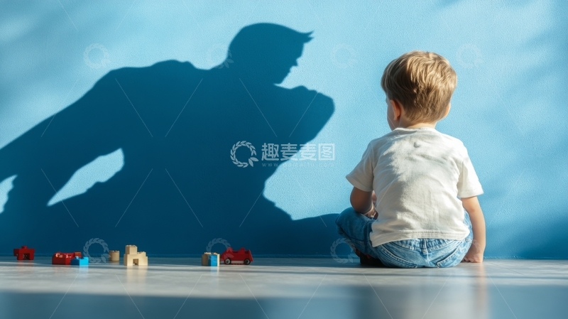 高清大图下载【趣麦麦图】小孩背影与超级英雄阴影