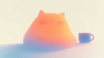 温暖光芒中的猫咪与咖啡杯