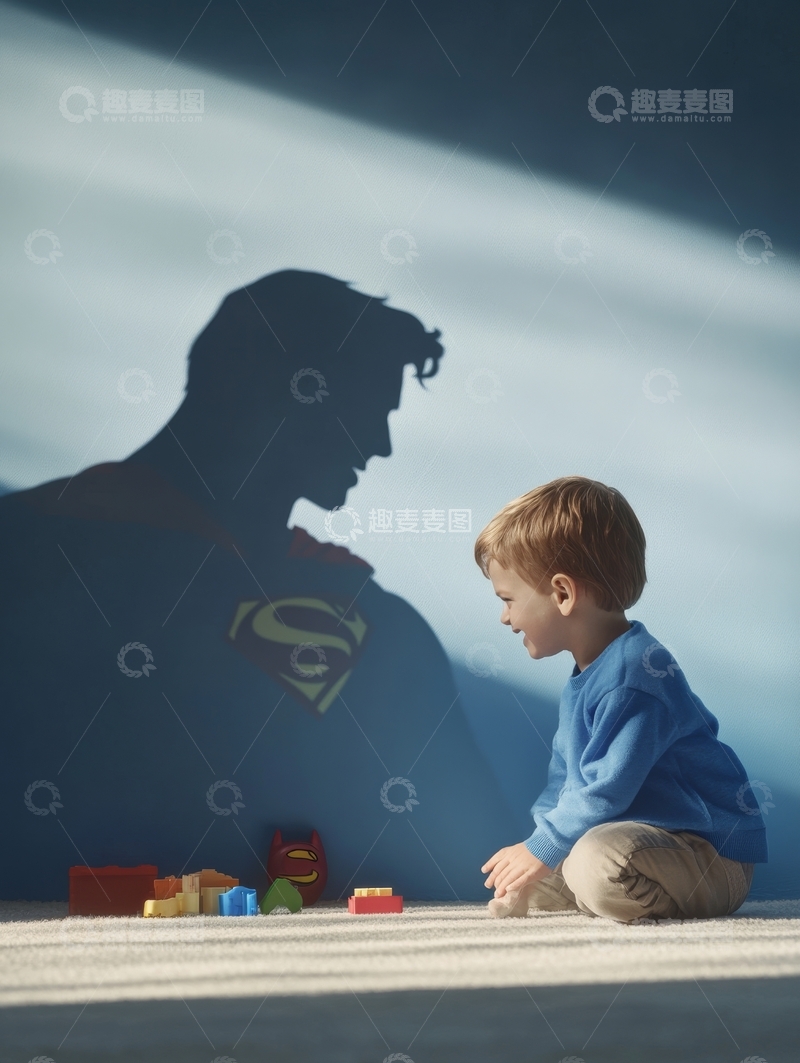 高清大图下载【趣麦麦图】童真与梦想：男孩与超级英雄影子