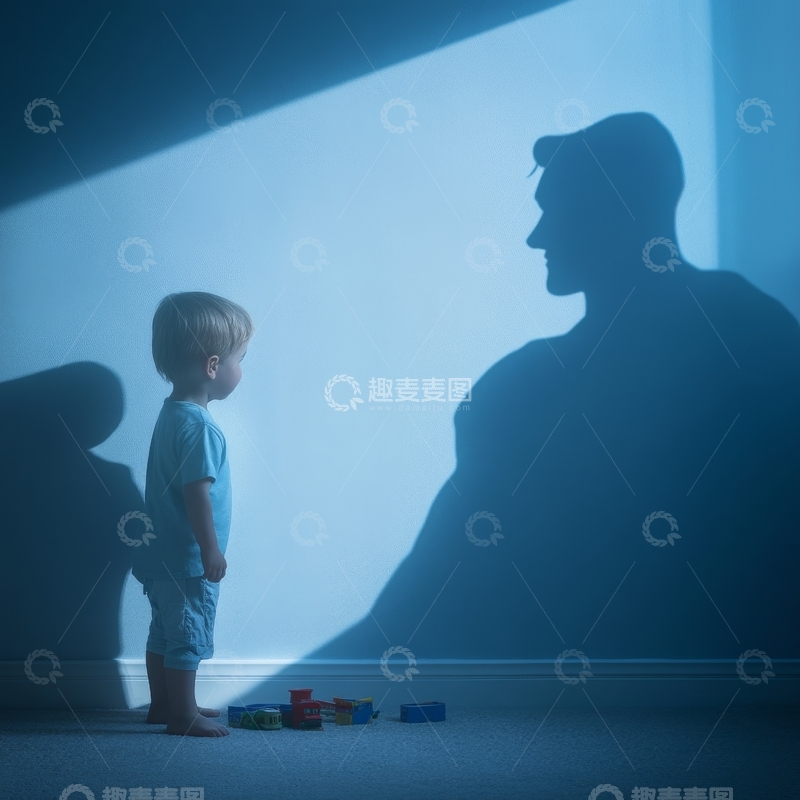 高清大图下载【趣麦麦图】小孩与超级英雄影子的奇妙互动