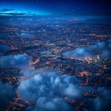 夜空下的城市灯火与云海