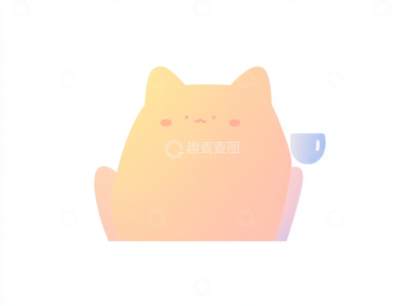 高清大图下载【趣麦麦图】渐变色猫咪手持杯子的插画
