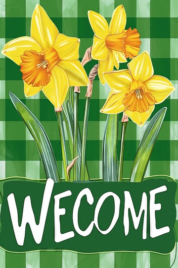 迎春花与欢迎标志