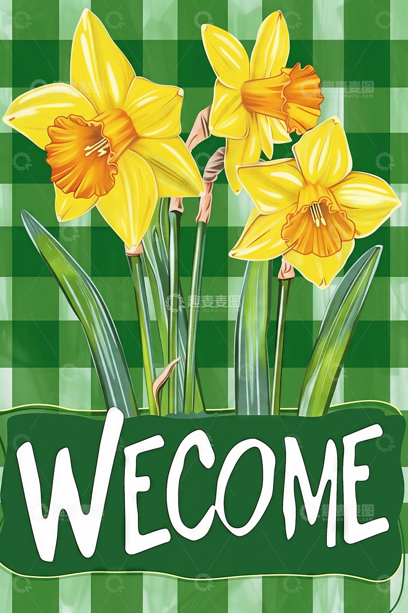 高清大图下载【趣麦麦图】迎春花与欢迎标志