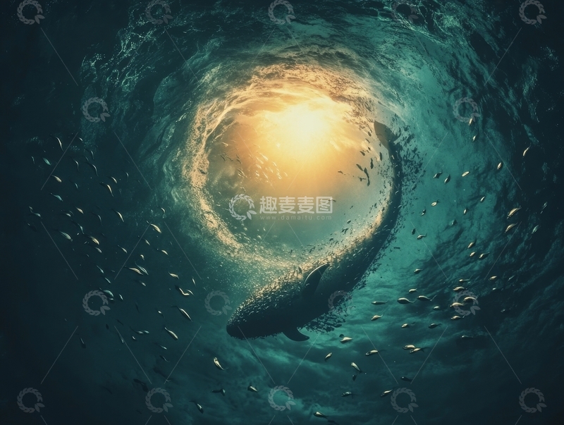 高清大图下载【趣麦麦图】深海鲸鱼环绕光晕