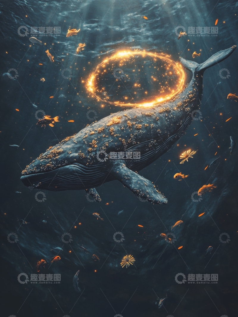 高清大图下载【趣麦麦图】深海鲸鱼环绕光环