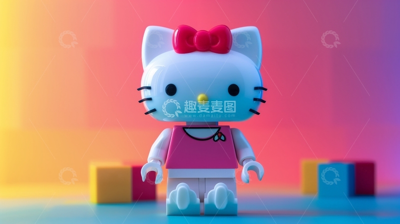 高清大图下载【趣麦麦图】卡通猫玩偶在彩色背景前
