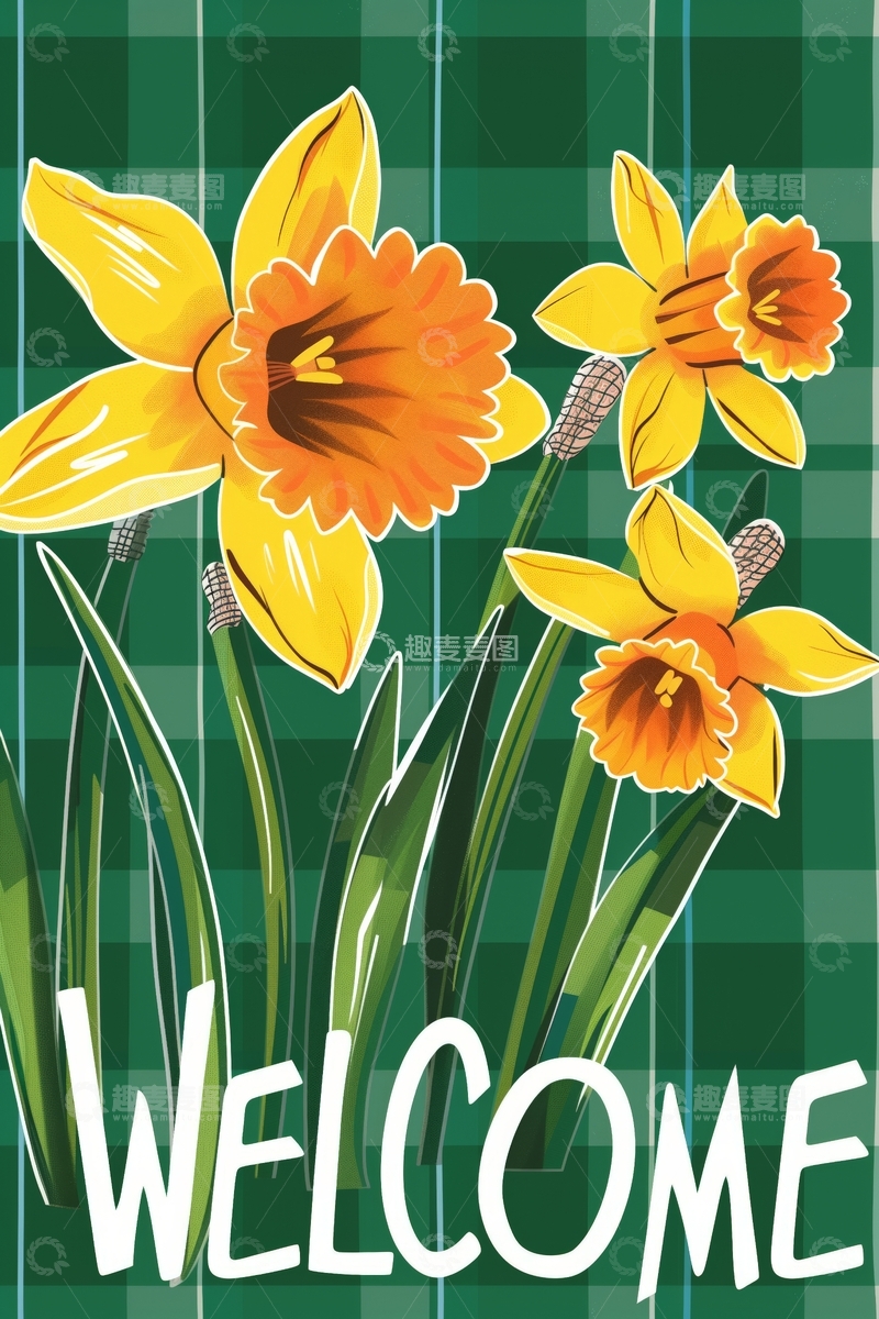 高清大图下载【趣麦麦图】迎春水仙花欢迎海报