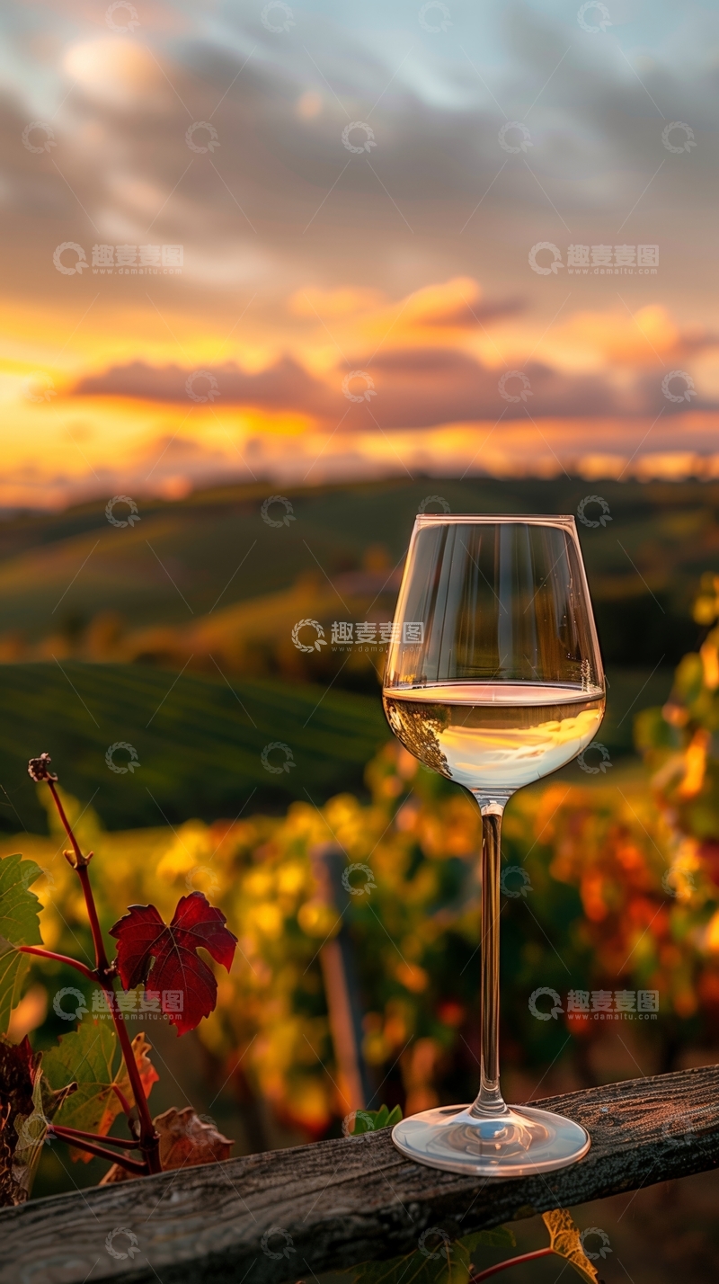 高清大图下载【趣麦麦图】夕阳下葡萄园中的酒杯