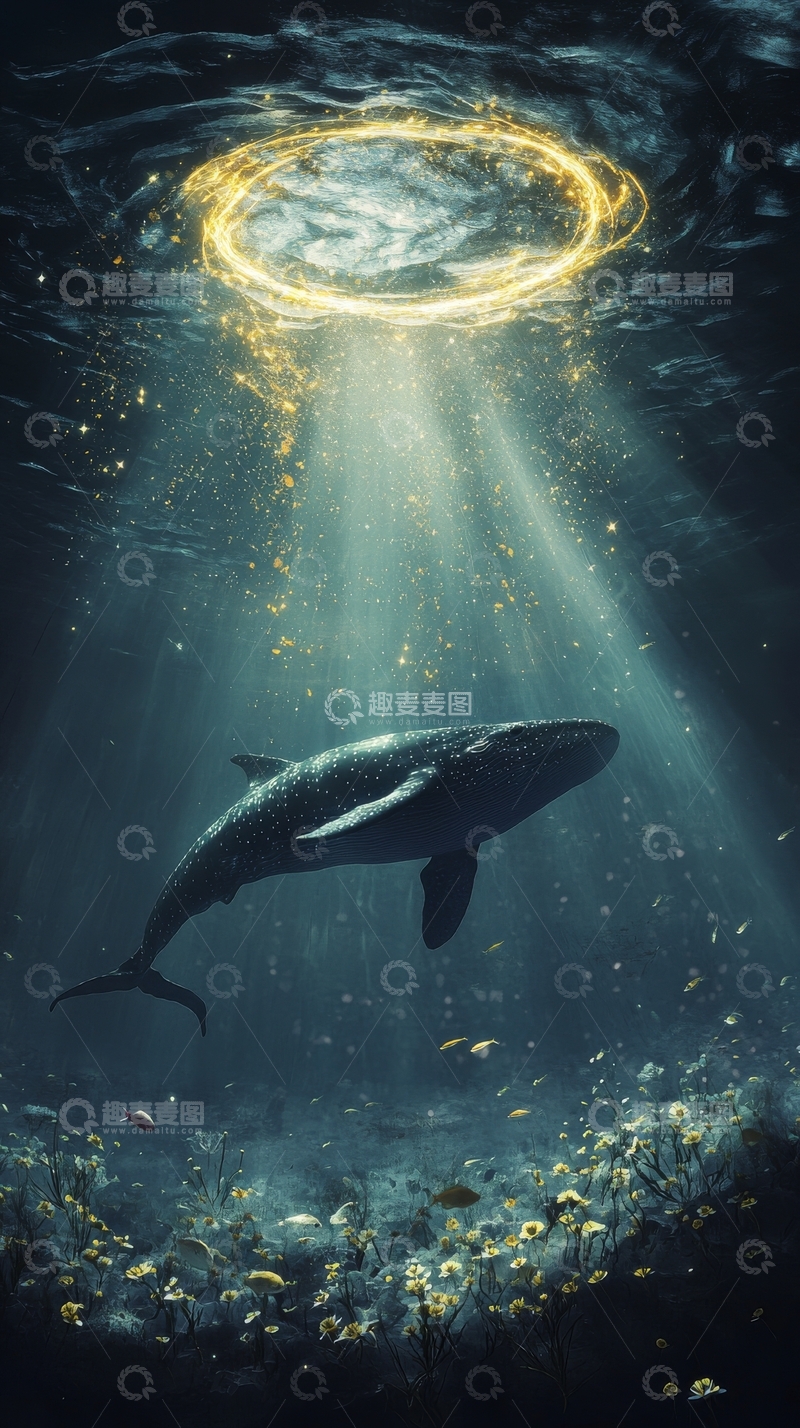 高清大图下载【趣麦麦图】深海鲸鱼与光圈