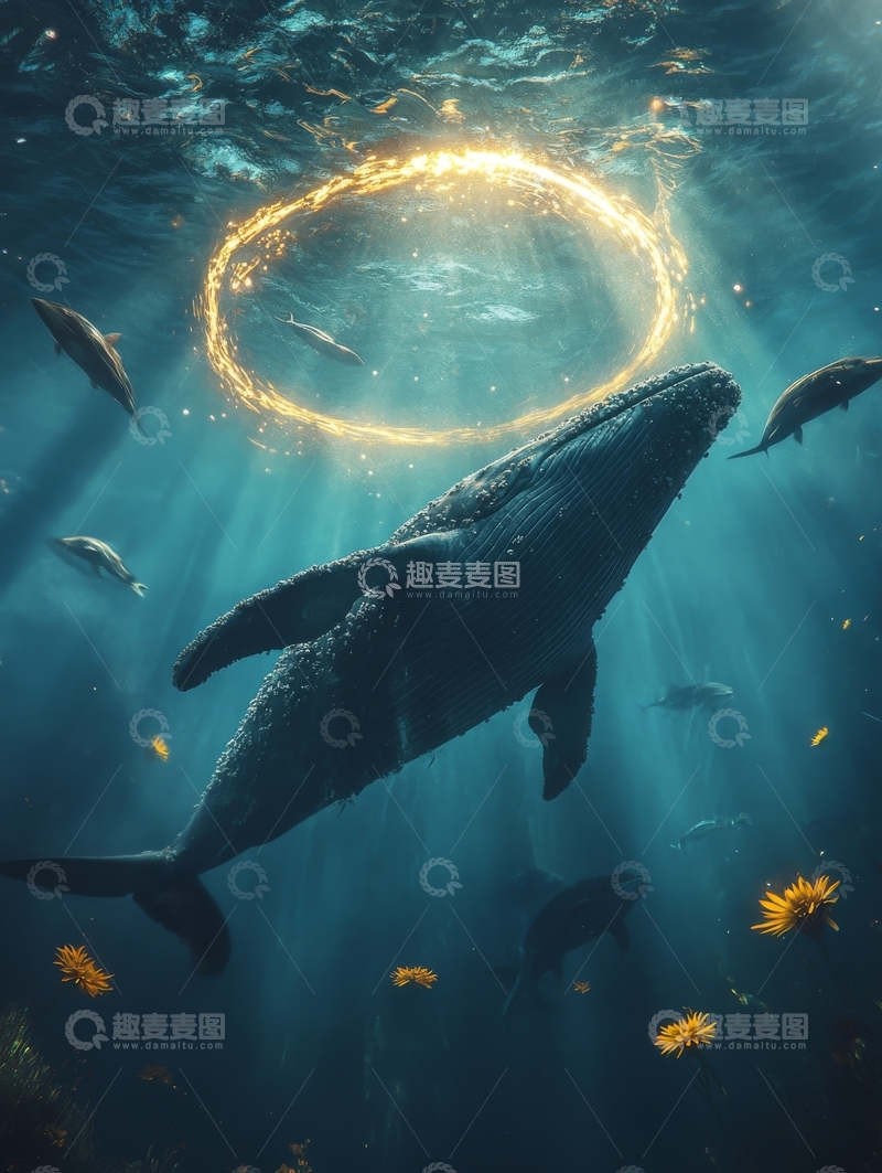 高清大图下载【趣麦麦图】深海鲸鱼与光环
