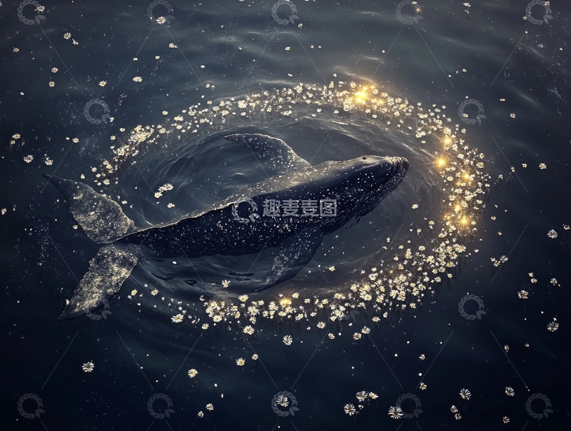 高清大图下载【趣麦麦图】鲸鱼环绕金色光环
