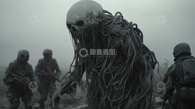 高清大图下载【趣麦麦图】神秘生物与全副武装的士兵