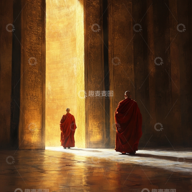 高清大图下载【趣麦麦图】寺庙中行走的僧侣