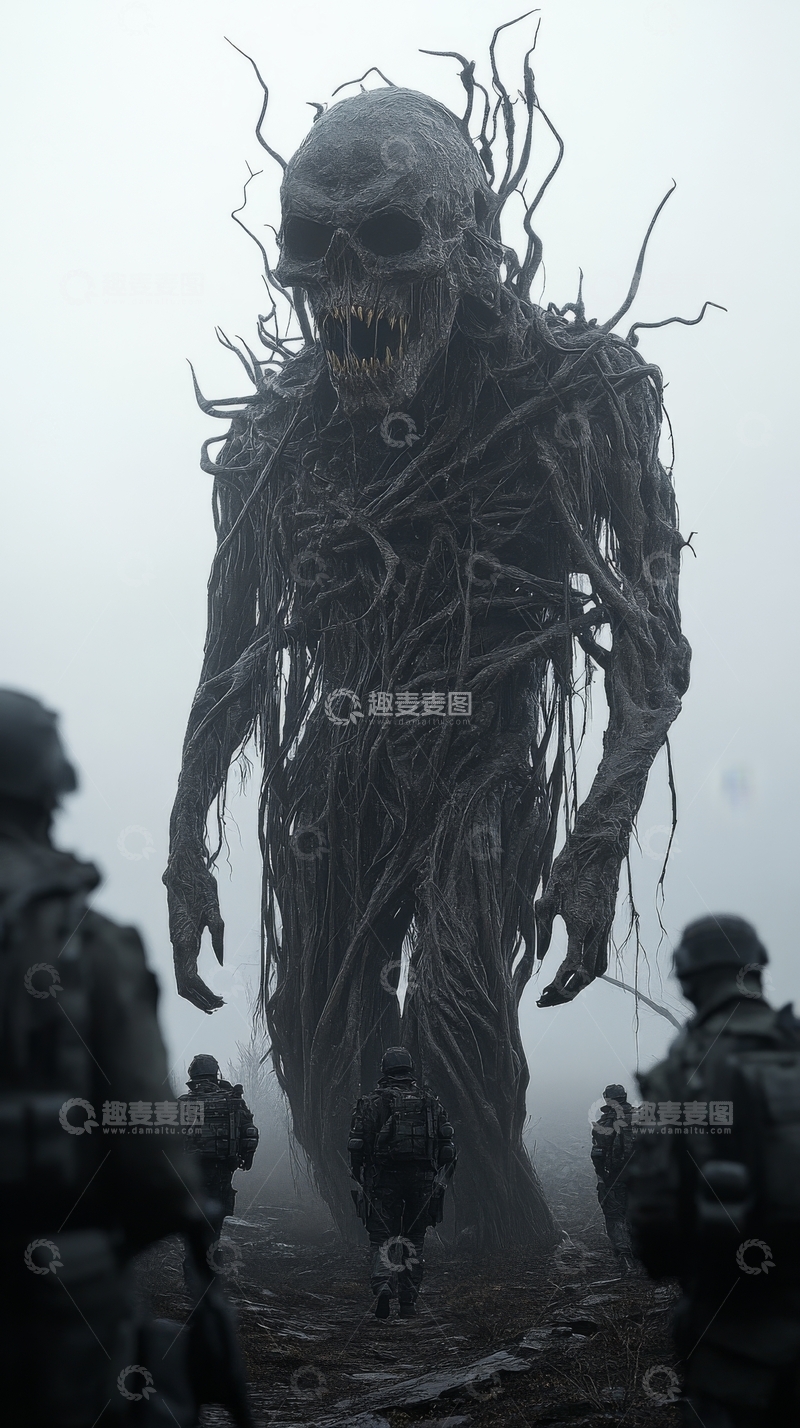 高清大图下载【趣麦麦图】恐怖生物与士兵对峙