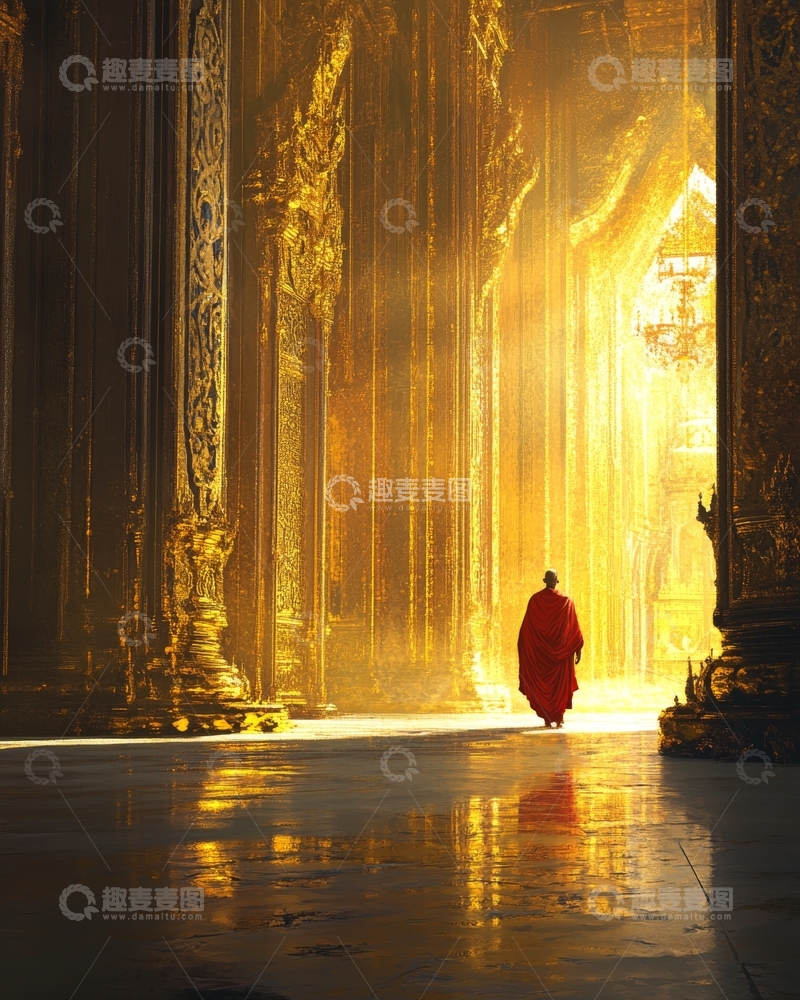 高清大图下载【趣麦麦图】僧侣在金色殿堂中行走