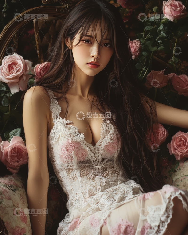 高清大图下载【趣麦麦图】花丛中的优雅女子