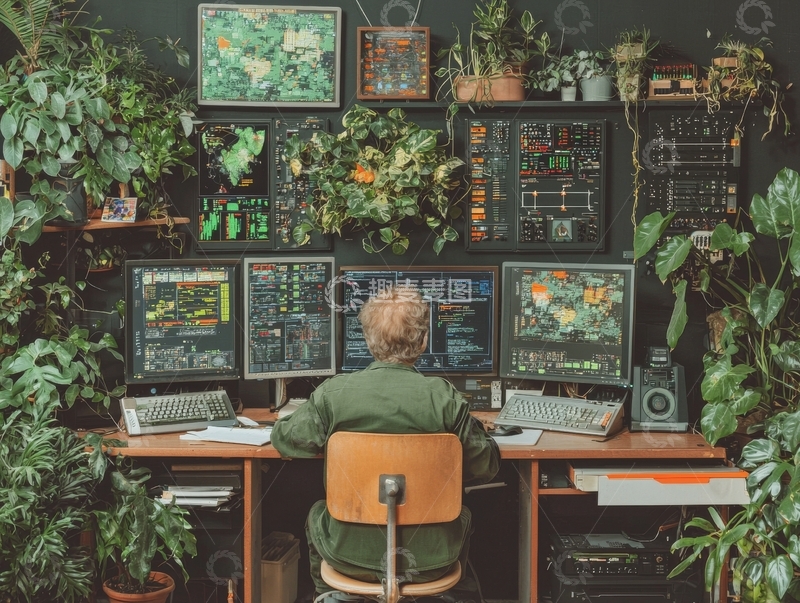 高清大图下载【趣麦麦图】绿植环绕的电脑工作台