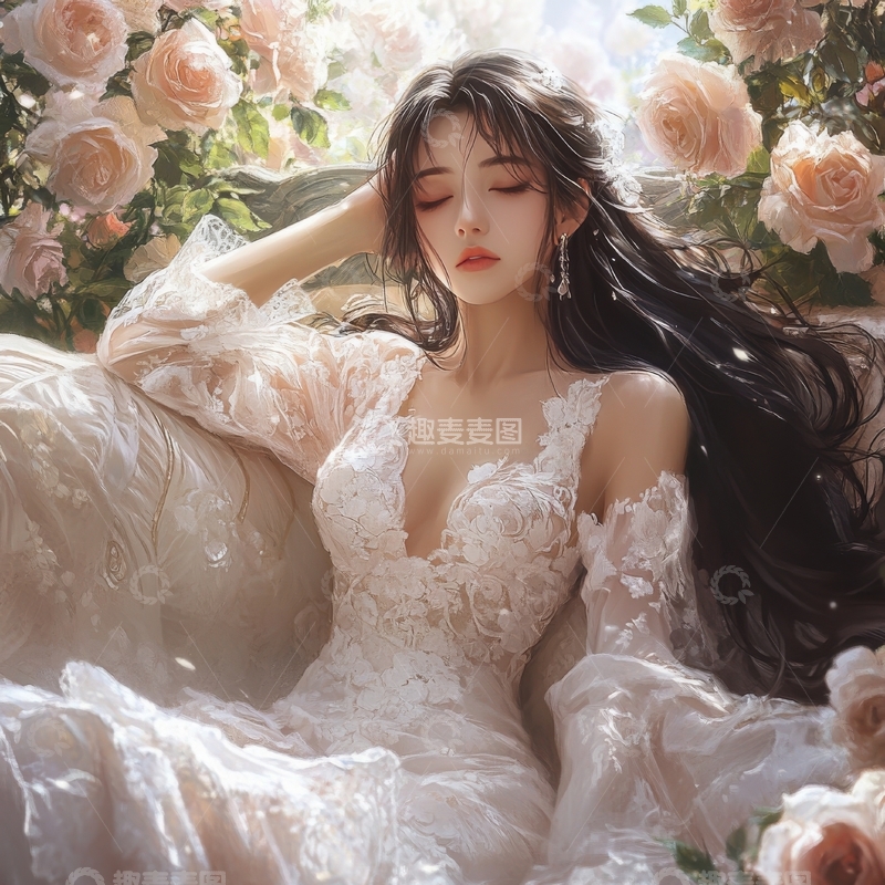 高清大图下载【趣麦麦图】花丛中的优雅女子