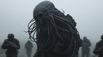 神秘生物与全副武装士兵对峙