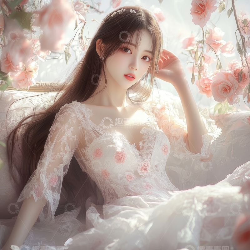 高清大图下载【趣麦麦图】花丛中的梦幻少女