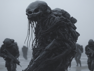 神秘生物与全副武装士兵对峙