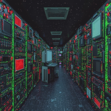 科技服务器机房内部夜景