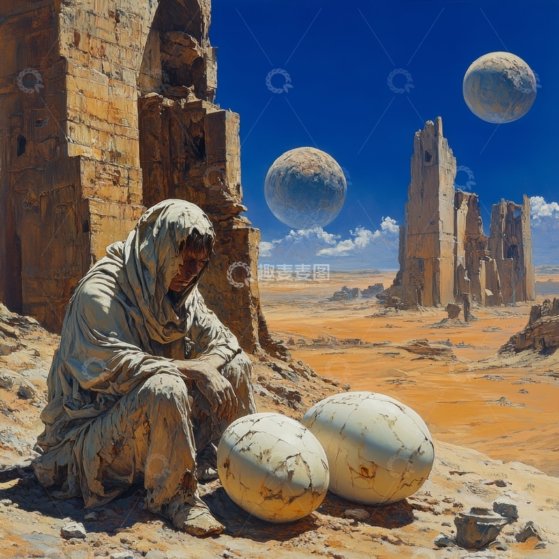 高清大图下载【趣麦麦图】沙漠遗迹中的沉思者