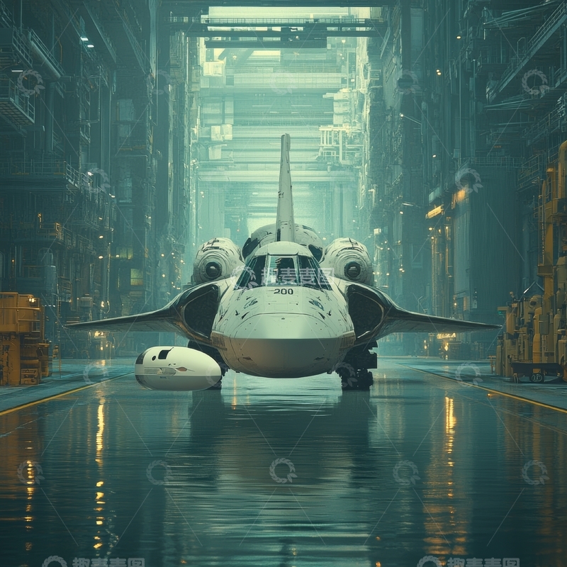 高清大图下载【趣麦麦图】航天飞机停泊于未来工业大厅