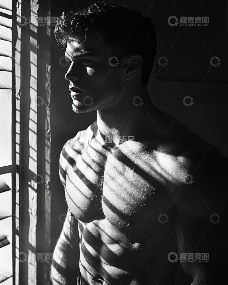 高清大图下载【趣麦麦图】光影交错的肌肉男