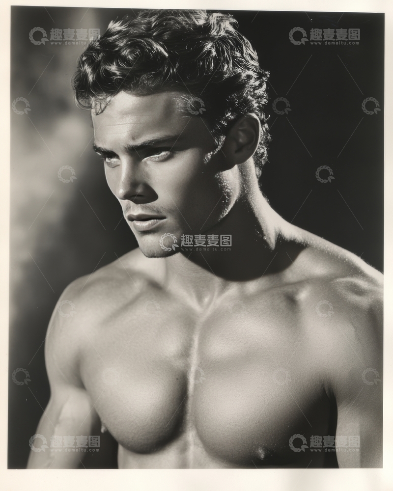 高清大图下载【趣麦麦图】黑白肖像中的健美男子