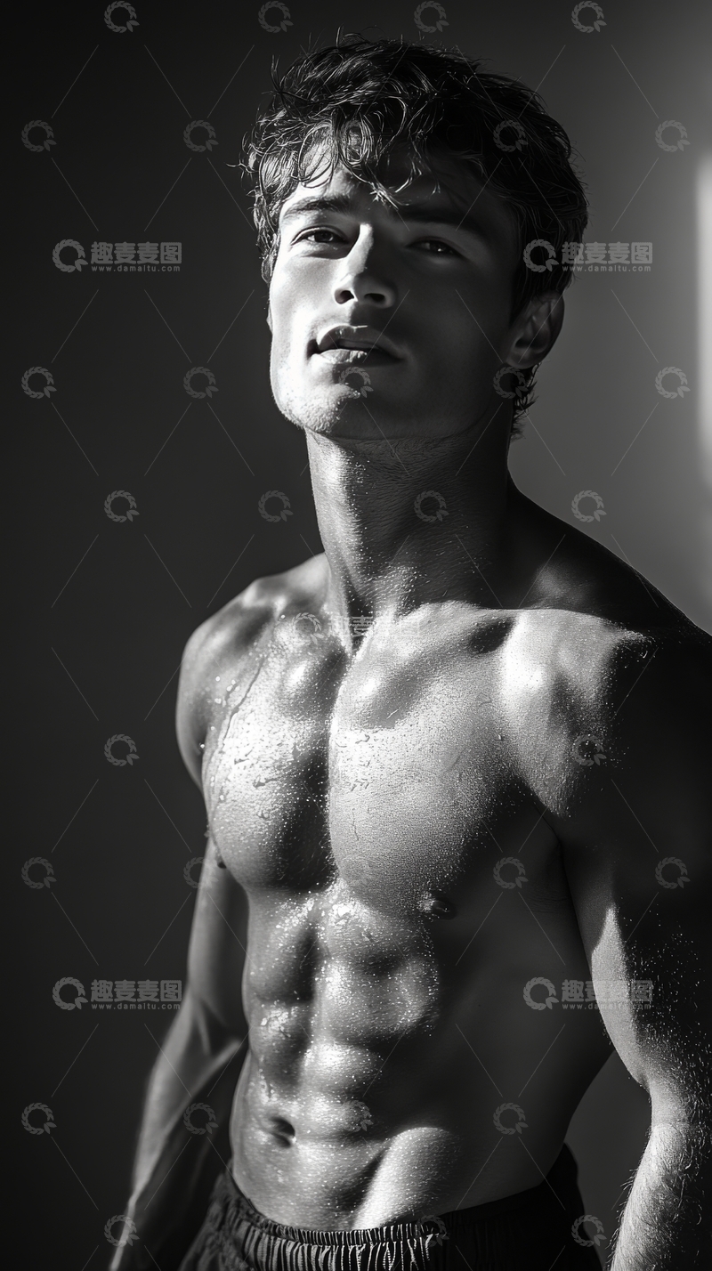 高清大图下载【趣麦麦图】黑白摄影中的健美男子