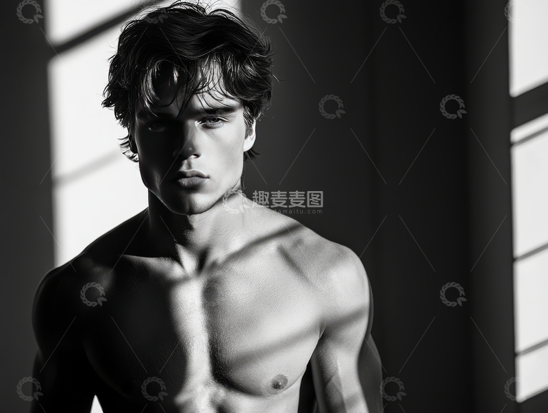 高清大图下载【趣麦麦图】黑白光影下的健美男性