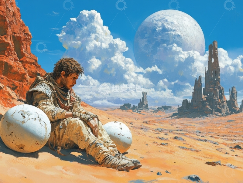 高清大图下载【趣麦麦图】沙漠中的沉思者与奇异星球