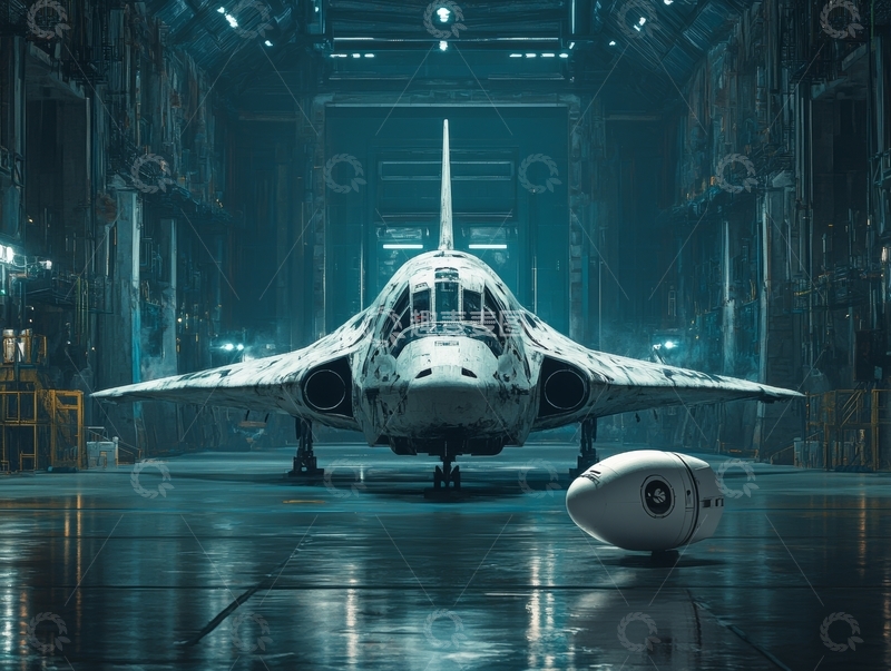 高清大图下载【趣麦麦图】机库内的战斗机与辅助设备