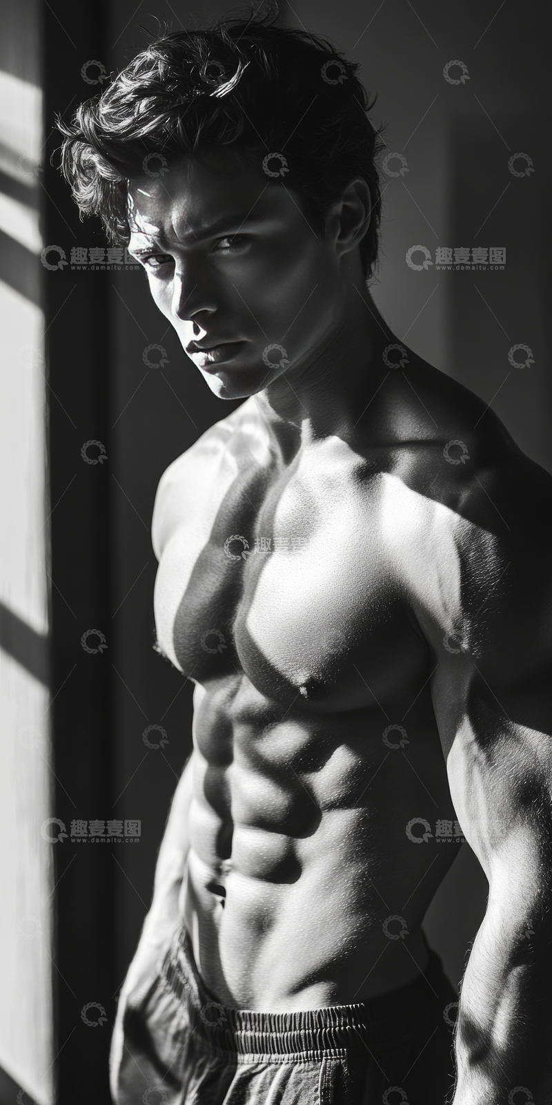 高清大图下载【趣麦麦图】黑白光影下的健美男性