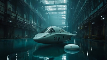 未来飞船停泊于室内水池