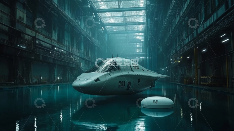 高清大图下载【趣麦麦图】未来飞船停泊于室内水池