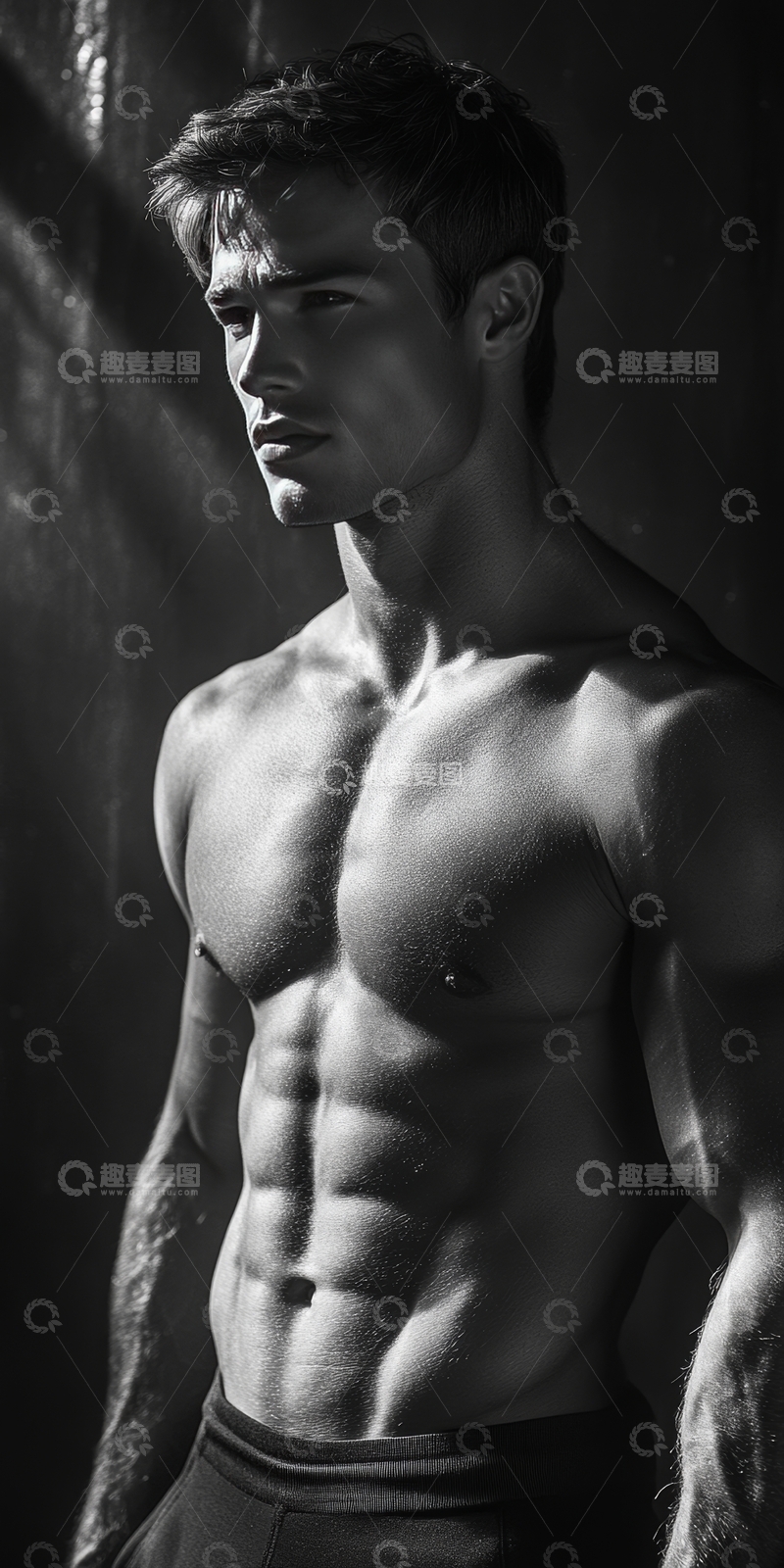 高清大图下载【趣麦麦图】黑白光影下的健美男性