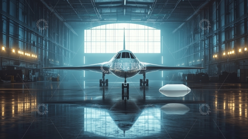 高清大图下载【趣麦麦图】机库内的未来感飞机