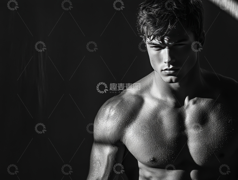 高清大图下载【趣麦麦图】黑白光影下的健美男性