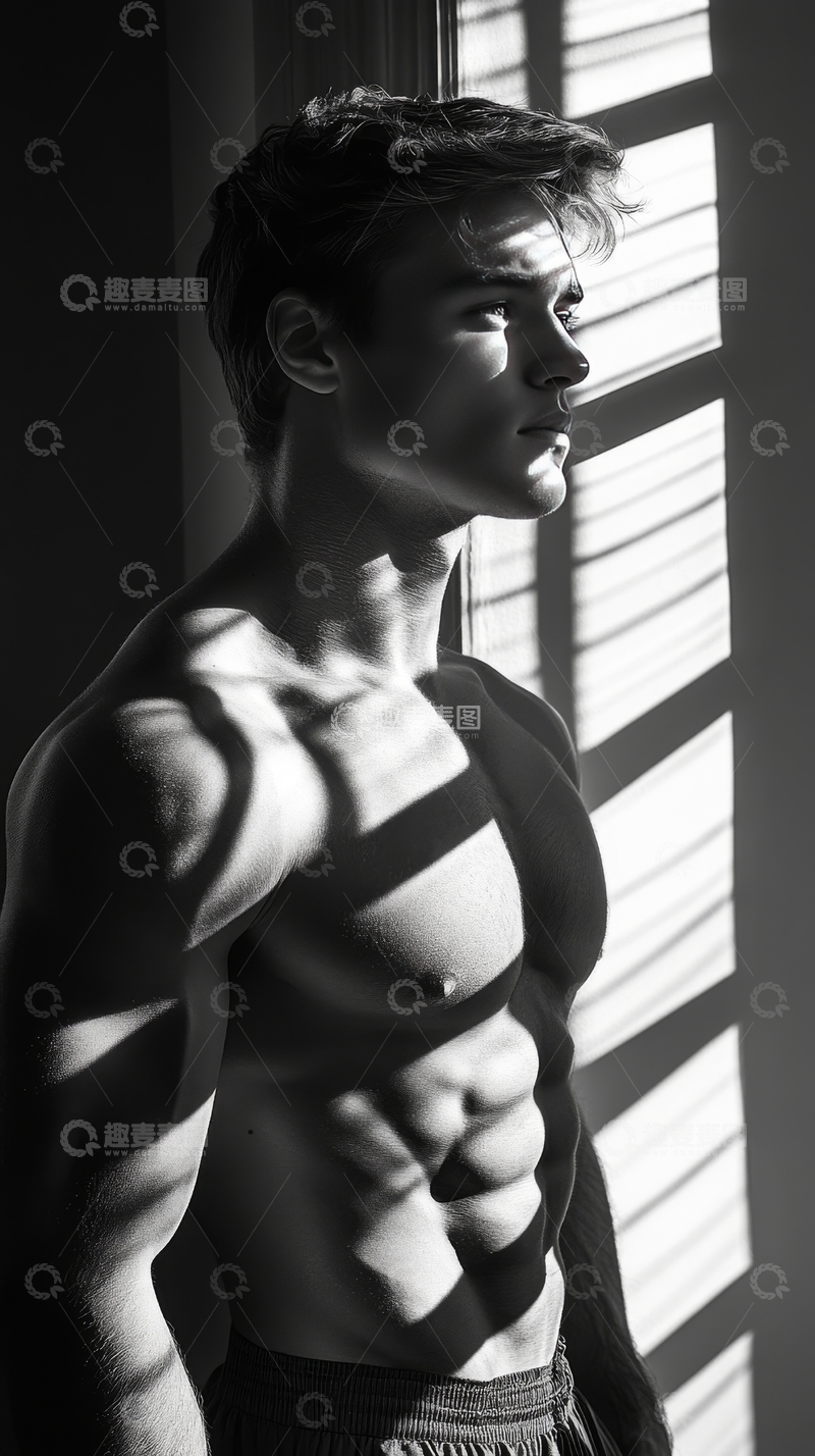 高清大图下载【趣麦麦图】光影交错的健美男子
