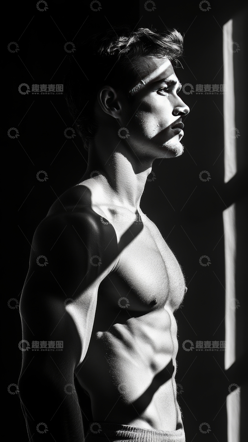 高清大图下载【趣麦麦图】光影中的健美男性侧身像