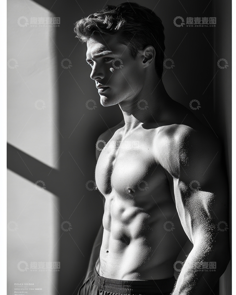 高清大图下载【趣麦麦图】黑白光影下的健美男性
